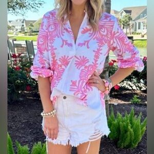 Patty Kim Elsa Blouse in Pink Rococo Womens Size Large